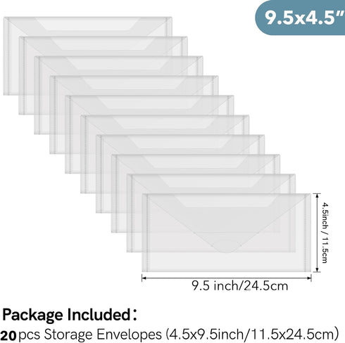 20 Pack Storage Bag,4.5x9.5" Resealable Plastic Envelopes Pockets for Cutting Dies Stencil Crafts Organizer Holder,Clear Storage Envelopes for Cle...