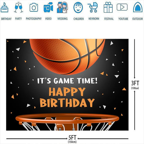 Ticuenicoa 5x3ft Basketball Themed Backdrop Happy Birthday Party Decorations for Teens Kids Game Time Background for Photography Newborn Baby Birt...