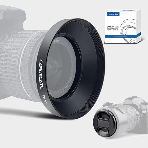 77mm Universal Metal Lens Hood,Wide Angle Lens Hood Compatible All 77mm Brands Camera Lens(and Easy to Install and Remove) 1pcs 77mm Lens Cap...