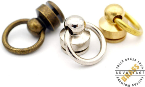 CRAFTMEMORE 2pcs Wallet Chain Connector Solid Brass Ball Post Screwback O-Ring Concho Leather Craft Accessories HRBP (Natural Brass, Inside O-Ring...