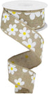 Daisy Flower Canvas Wired Edge Ribbon, 10 Yards (Light Beige, 1.5")...