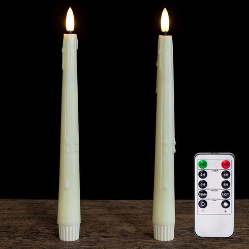 Real Wax Flameless Taper Candles with Remote, 9.6 Inches LED Window Candles 3D Wick Flickering Battery Operated Candles, Wax Drip, Set of 2 for Ch...