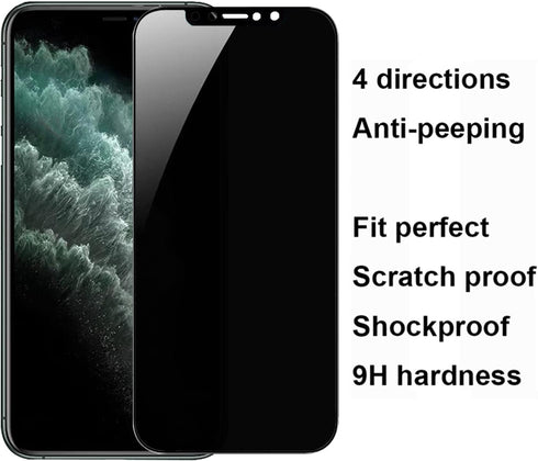 2 Pack 360 Degree Privacy Tempered Glass Suit for iPhone 11 Pro Max/iPhone XS Max Anti-Spy 4 Directions Screen Protector Film 4 Sides Anti-Peeping...