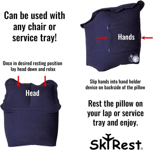 SkyRest® Inflatable Head Neck Rest Travel Pillow - Portable Patented Design Napping Pillows for Airplanes Buses Cars Office Trains Outdoor Camping...