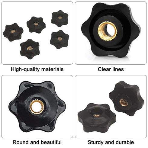 6 Star T Track Knobs and Bolts Kit, 5 Pack 6 Star Knobs 1/4 Inch 20 Female + 5 Pack 1/4in 20 Thread T Bolts, Threaded Hexagon Head Thru Knob Clamp...
