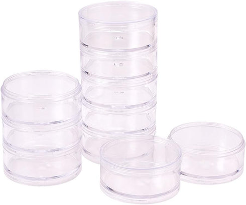 PH PandaHall 2 Sets 5 Layer Cylinder Stackable Bead Containers 15ml Plastic Round Clear Storage Organizer Box with Screw Lid for Make Up, Eye Shad...