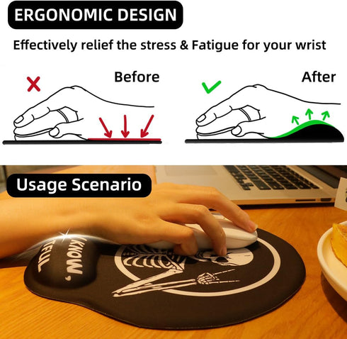 Upgrade Mouse Pad with Wrist Rest, Gothic Skull Skeleton Ergonomic Gaming Gel Mouse Pad with Wrist Support, Computer Mousepad for Desk Home Office...