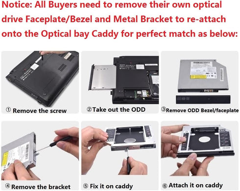 Universal 9.5mm SATA 2nd Hard Drive HDD SSD Optical Bay Caddy Frame Tray for Acer Aspire V3-472p V3-572p V3-572g V3-572pg V5-471 v5-571p v5-571g...