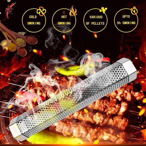 Pellet Smoker Tube 12in Stainless Steel BBQ Smoke Tube for Hot or Cold Smoking 5 Hours of Billowing smoke,Stainless Steel Pellet Smoker Tube for A...