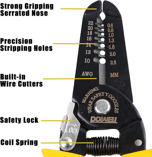 DOWELL 10-22 AWG Wire Stripping Tool Wire Stripper Cutter Pliers Tool Multi-Function Hand Tool for Electrician 2-Piece...