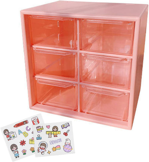 Mini Plastic Desktop Organizer with 6 Drawers,Small Parts Organizer,Desktop Drawer Cabinet for Makeup Office Craft Supplies,Sticker Organizer with...