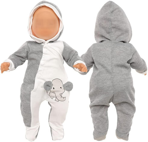 Miunana 13-15 Inch Baby Doll Clothes Elephant Pajamas Outfit 1pcs for New One Year Old 15 Inch Small Baby Doll Clothes Grey and White Doll Pajamas...