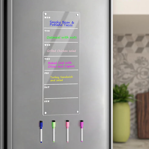 Magnetic Weekly Planner for Fridge Clear Weekly Planner for Fridge Menu Board for Kitchen 6"x17" Weekly Menu Magnet Fridge Menu Board Magnetic Men...