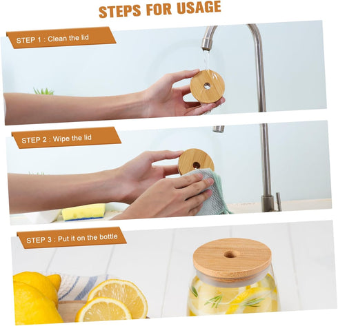 DOITOOL 8pcs Bamboo Jar Lids with Straw Hole Reusable Bamboo Jar Lids for Regular Mouth Mason Jar 70MM...