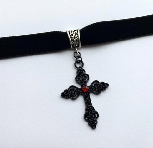 Gothic Goth Cross Choker Necklace,Black Choker Necklace for Women,Velvet Cross Choker Necklace,Punk Vintage Cross Pendant Necklace,Y2k Necklaces,H...