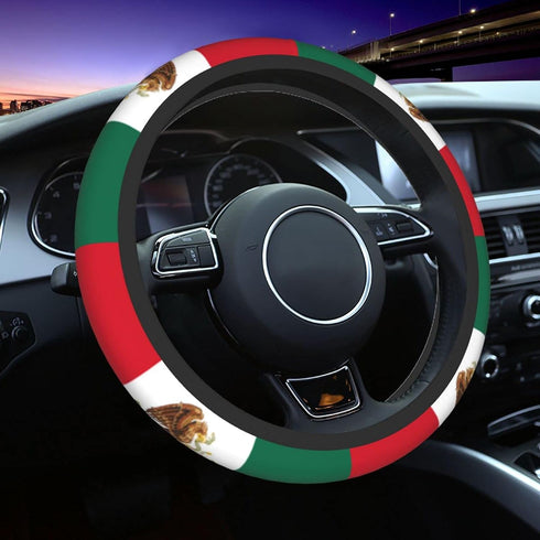 Mexico Flag Pattern Car Steering Wheel Cover Soft Elasticity Universal 15 Inch Car Accessories Steering Wheel Protector for Women Men Girls Lady...