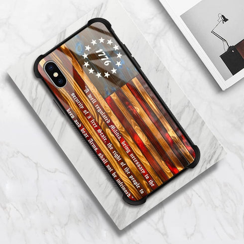 TnXee Case Compatible with iPhone Xs Case, Betsy Ross 13 Star Wooden American Flag with 1776 Case for iPhone X Cases for Man Women Gifts Pattern D...