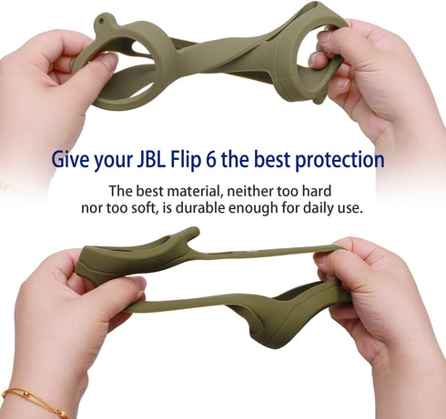 LTGEM Silicone Protective Case for JBL Flip 6 Portable Bluetooth Speaker with Extra Carabiner and Strap- Green (Case Only)...