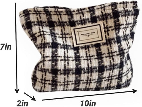 Travel Checkered Makeup Bag, Corduroy Cosmetic Bag for Purse, Small Cosmetic Zipper Pouch Cute Travel Checkered Makeup Bag Gift for Women,Girls (h...