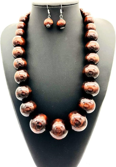 Colorful African Wooden Beaded Choker Neckalce Drop Dangle Earrings Set Chunky Strands Beads Large Bib Collar for Women 60's 70s Wedding Bohemain ...