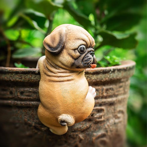 Funny Hanging Resin Dog Flower Pot Hugger Planter Edge Decor Flower Pot Figurine Planter Pot Hanger Decoration for Garden Yard Balcony Starling...