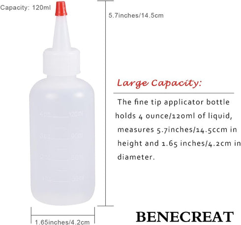 BENECREAT 12PCS 4 Ounce Plastic Squeeze Dispensing Bottles with Measurement and Red Tip Caps - Good For Crafts, Art, Glue, Multi Purpose...