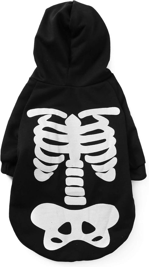Halloween Pet Dog Cat Skull Hoodies Glowing Skeleton Bones Costume Outfit for Dogs Cats (L)...