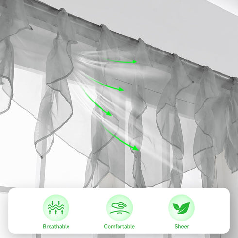 PearAge Ruffled Voile Semi Sheer Curtain Valance, Kitchen Living Room Shabby Chic Ruffle Valance Curtains, Girls Daughters Bedroom Cascade Window ...