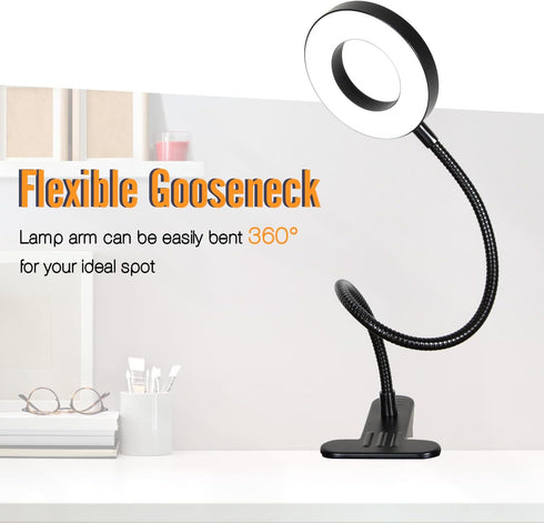 Clamp on Lamp, Desk Lamps, 8W Clip Light, Warm & Daylight & White Light 3 Colors, 10 Dimmable Illumination Modes (Black)...