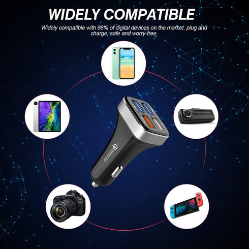 USB Car Charger Adapter, 4 Ports QC3.0 Cell Phone Fast Charger, Multi-Port Smart Quick Charger, Auto Charge Adapter for Cigarette Lighter, Compati...