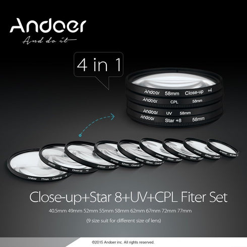 Andoer 52mm CPL+Close-Up+4 +Star 8-Point Filter Circular Filter Kit Circular Polarizer Filter Macro Close-Up Star 8-Point Filter with Bag for Niko...