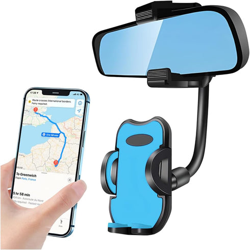 Car Rear View Mirror Phone Holder, 360° Rotatable Car Phone Holder Mount with Anti-Shake Design, Multifuctional Rearview Clip Mobile Mount Holder ...