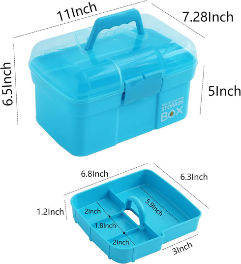 Kinsorcai 11'' Plastic Storage Box with Removable Tray, Multipurpose Organizer and Storage Case for Art Craft and Cosmetic (Blue)...