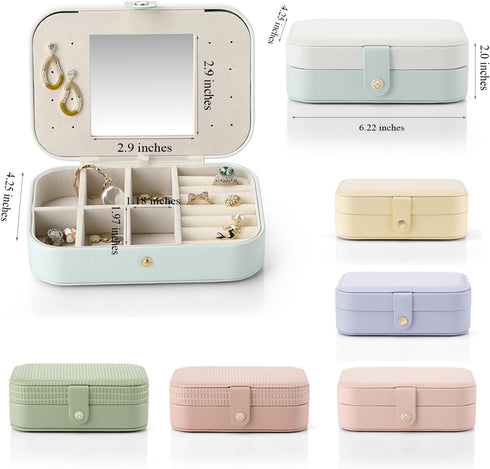 Vlando Small Travel Jewelry Box Organizer - Faux Leather Display Storage Case for Necklaces Earrings Rings, Woven Pink...