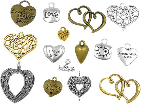 100 Grams Assorted Love Heart Shape Punk Steampunk Charm Pendant Connector for DIY Necklace Bracelet Jewelry Making Accessories...
