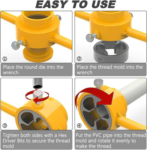 6Pcs PVC Thread Maker Tool Pipe Threader Plumbing Tool Kit Plastic Pipe Round Die Set with 3 Dies 1/2", 3/4" and 1" NPT Die Set Manual Hand Tool f...