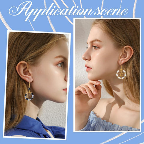 640pcs Gold Earring Beading Hoops Beading Hoop Earring Supplies Golden Brass Round Circle Beaded Kits Findings Ear Nuts Components for Jewelry Mak...