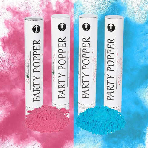 Clover Products Premium Gender Reveal Powder Cannon – 4 Pack Includes 2 Pink & 2 Blue | 12 Inch Gender Reveal Poppers | Compressed Air Powered | E...