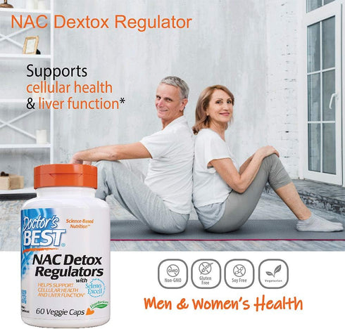 Doctor's Best NAC Detox Regulators with Seleno Excell, Non-GMO, Vegetarian, Gluten Free, Soy Free, 60 Veggie Caps...