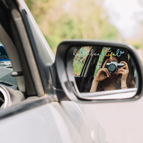 4X Hello Beautiful Rearview Mirror Decals, Vinyl Car Mirror Decals, Car Decals for Women, Laser Rear View Mirror Decal, Rearview Mirror Sticker, C...