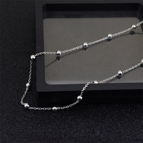 Dtja 5mm Ball Bead Necklace Stainless Steel Choker Pendant Necklaces for Women Girls Vintage Beaded Link Chain Adjustable Fashion Punk Simple Jewe...