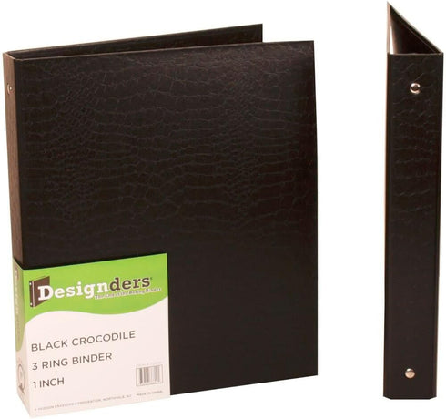 JAM PAPER Premium Crocodile Textured 1 inch Binder - Black 3 Ring Binder - Sold Individually...