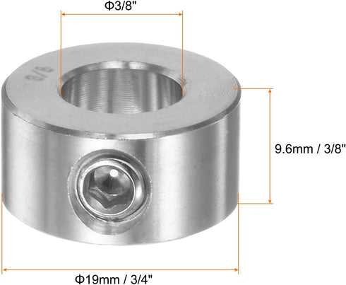 Shaft Collar 3/8" Bore 304 Stainless Steel Set Screw Shaft Collars, 3/4" OD, 3/8" Width, for Wheel Barrow Axle, Gearbox Assemblies, Machine Tools,...
