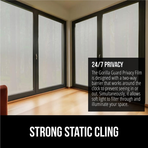 Gorilla Guard Two Way Sun Blocking Window Privacy Film, Strong Static Clings to Glass Windows, Peel and Stick, Removable No Residue Stickers, Deco...