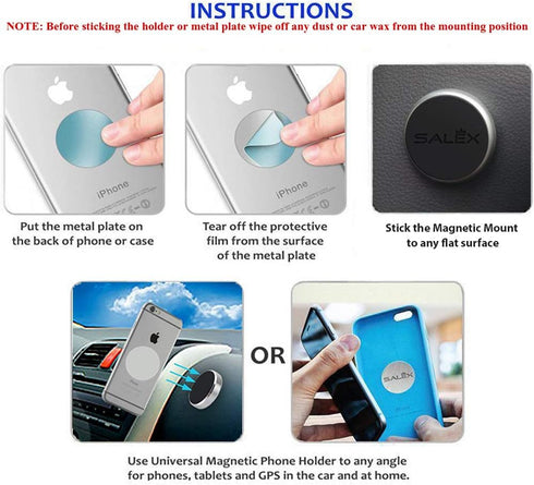 Magnetic Phone Mounts 3 Pack with 3M Adhesive. Black Flat Cell Phone Holder for Car Dashboard, Truck, Wall, Mirror, Table. Universal Low Profile S...