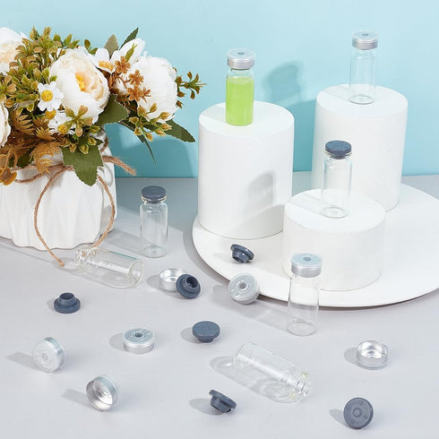 OLYCRAFT 30 Sets 10ml/0.34oz Clear Sealed Sample Vials Glass Sample Vials with Rubber Stopper and Plastic Aluminum Top Caps Glass Lab Sample Vials...