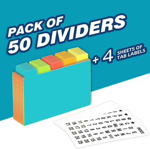 Chell 4x6 Poly Index Card Dividers, Heavyweight Index Card Guides A-Z for Flash Cards and Recipe Cards, with Alphabetical/Blank Stickers, Pack of ...