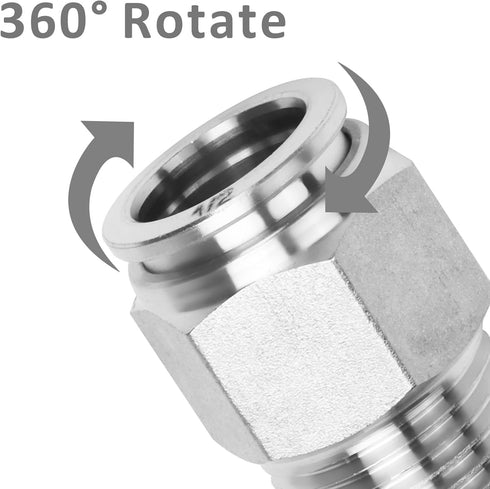 Push to Connect Fitting - 304 Stainless Steel Male Straight 1/2" Tube OD x 3/8" NPT Thread Pneumatic Push Lock Fitting (Pack of 5)...