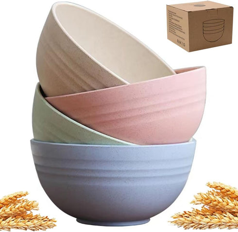 Unbreakable Cereal Bowls 24 oz, Reusable Wheat Straw Bowl, Plastic Bowls Pack of 4 -Dishwasher and Microwave, Safe BPA-Free Bowls for Snacks Every...