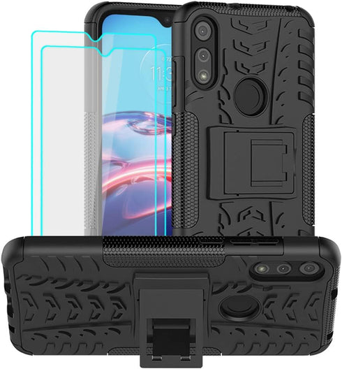 for Moto E Phone Case, Motorola e Case with HD Screen Protector, Shockproof Silicone Protective with Kickstand Hard Phone Cover for Moto E (2020) ...